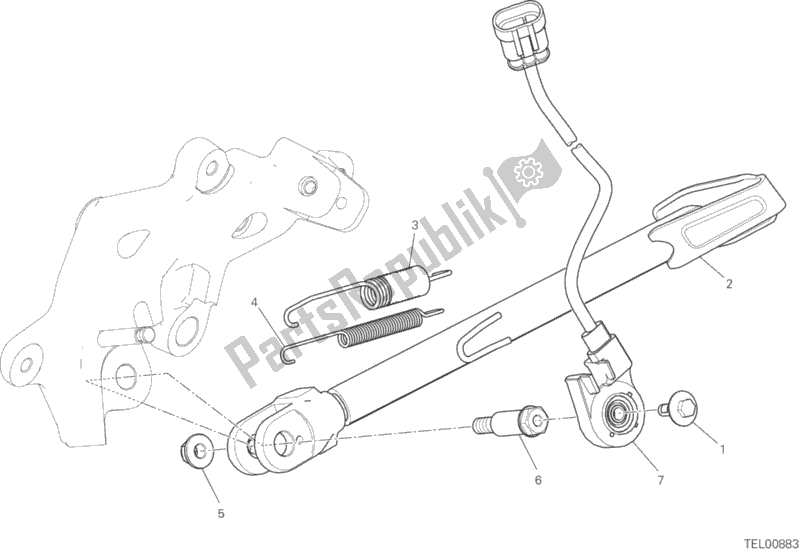 All parts for the Side Stand of the Ducati Multistrada 1260 ABS Brasil 2018
